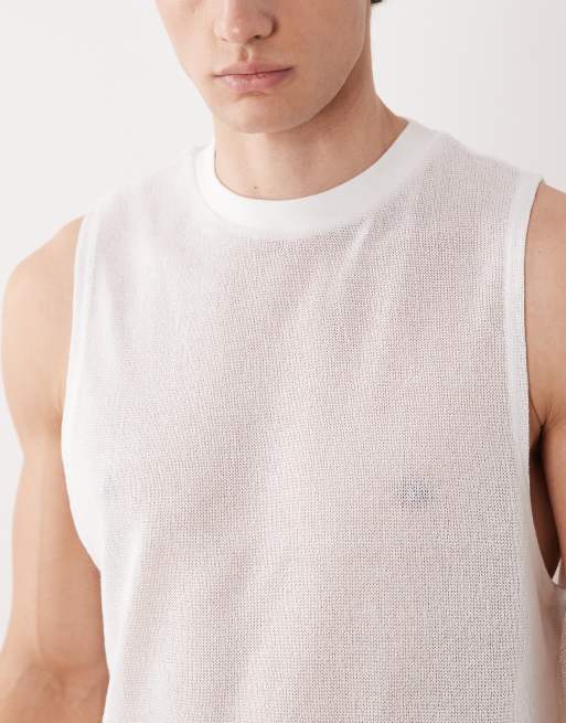 ASOS DESIGN – Kastiges Regular-Fit-Tanktop in Weiß mit offenmaschiger Strickstruktur, 3 von 5