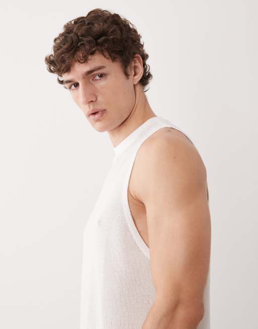 ASOS DESIGN – Kastiges Regular-Fit-Tanktop in Weiß mit offenmaschiger Strickstruktur, 4 von 5