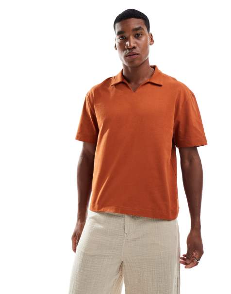 ASOS DESIGN – Kastiges Relaxed-Fit-Polohemd aus schwerem Stoff in Rostrot - view 1