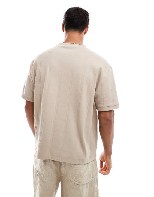 ASOS DESIGN – Kastiges Relaxed-Fit-T-Shirt in Steinbeige mit Rippenstruktur , 4 von 4