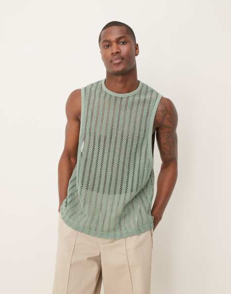 ASOS DESIGN – Kastiges Relaxed-Fit-Tanktop aus Häkelstoff in Hellgrün - view 1