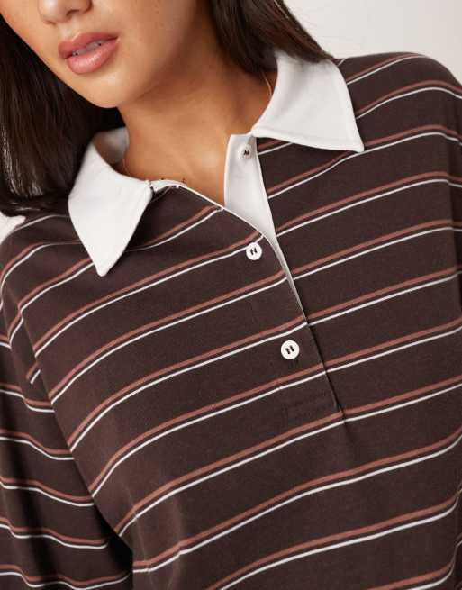 ASOS DESIGN – Kastiges Rugby-Oberteil in Braun mit Streifen und Oversize-Schnitt, 2 von 4