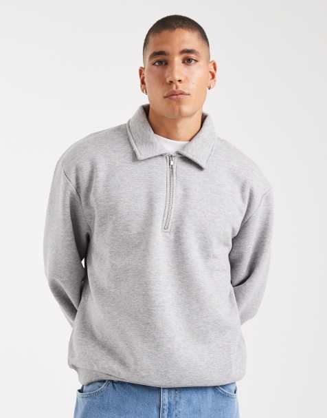 ASOS DESIGN – Kastiges Rugby-Sweatshirt in Grau mit kurzem Reißverschluss und Relaxed Fit - view 1