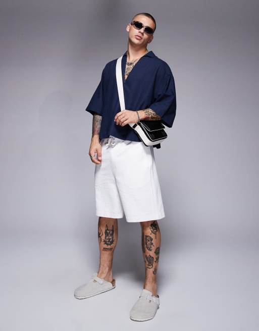ASOS DESIGN – Kastiges Schlupfhemd aus Jacquard in gestreiftem Marineblau mit Oversize-Schnitt, 2 von 4