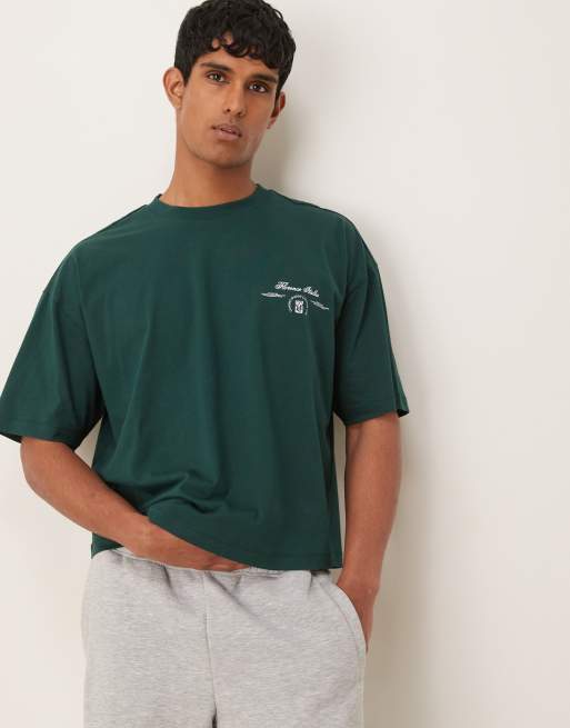 ASOS DESIGN – Kastiges, schweres Oversize-T-Shirt in Grün mit Blätter-Print, 4 von 4