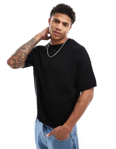 ASOS DESIGN – Kastiges Strick-T-Shirt in Schwarz - view 1