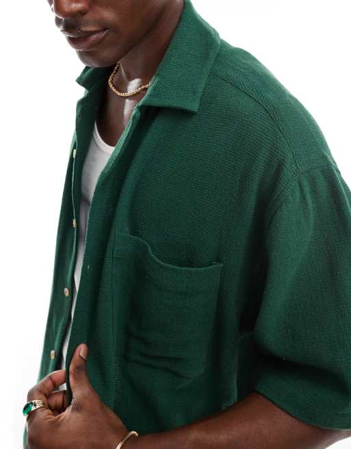 ASOS DESIGN – Kastiges, strukturiertes Hemd in Grün mit Reverskragen und regulärer Passform, 2 von 4