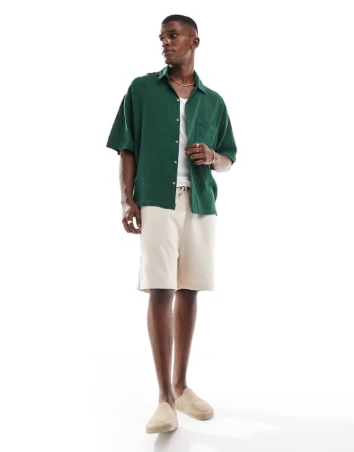 ASOS DESIGN – Kastiges, strukturiertes Hemd in Grün mit Reverskragen und regulärer Passform, 3 von 4
