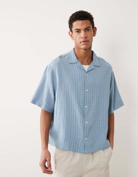 ASOS DESIGN – Kastiges, strukturiertes Oversize-Hemd in Hellblau kariert mit Reverskragen - view 1