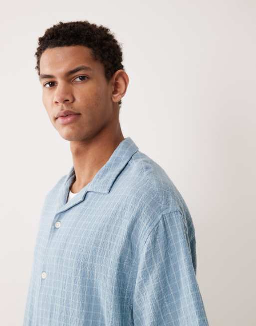 ASOS DESIGN – Kastiges, strukturiertes Oversize-Hemd in Hellblau kariert mit Reverskragen, 4 von 5