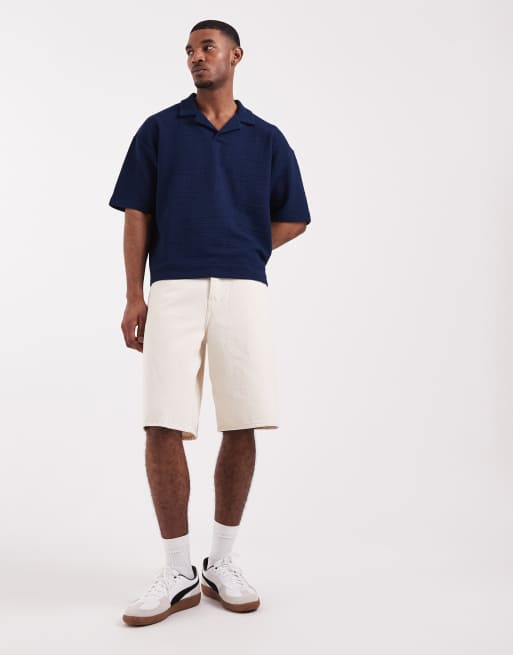 ASOS DESIGN – Kastiges, strukturiertes Oversize-Polohemd in Marineblau mit Reverskragen, 2 von 5
