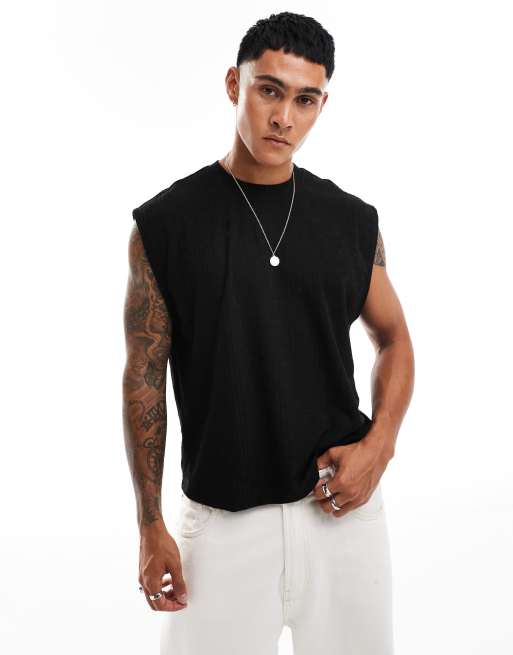 ASOS DESIGN – Kastiges, strukturiertes T-Shirt in Schwarz mit lockerem Schnitt