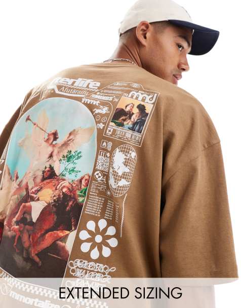 ASOS DESIGN – Kastiges Super-Oversize-T-Shirt in Braun mit Rückenprint - view 1