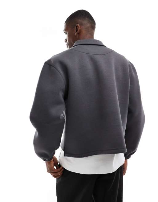 ASOS DESIGN Kastiges Sweatshirt aus schwerem Neopren Stoff in Grau mit Kragen ASOS