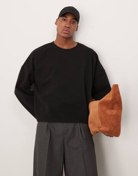 ASOS DESIGN – Kastiges Sweatshirt aus strukturiertem Fleece in Schwarz mit extremem Oversize-Schnitt - view 1