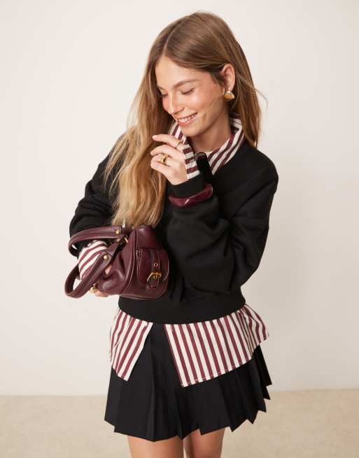 ASOS DESIGN – Kastiges Sweatshirt in Schwarz mit V-Ausschnitt