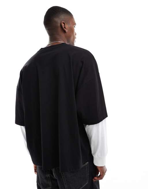 ASOS DESIGN – Kastiges T-Shirt in Schwarz mit extremer Oversize-Passform und doppellagigen Ärmeln, 4 von 4