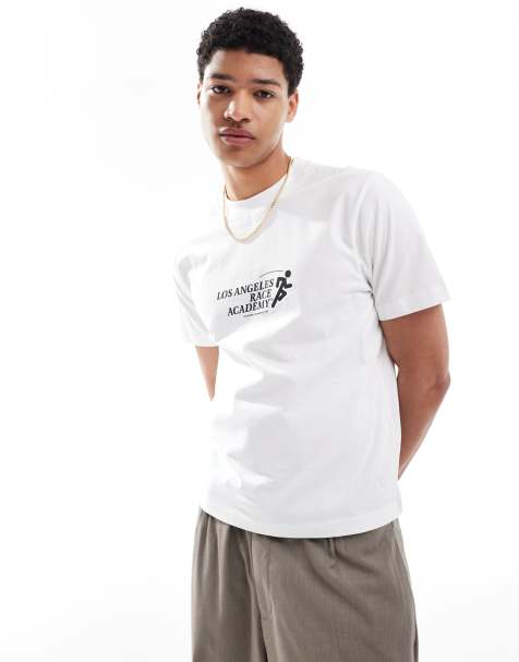 ASOS DESIGN – Kastiges T-Shirt in Weiß mit Sport-Grafikprint - view 1