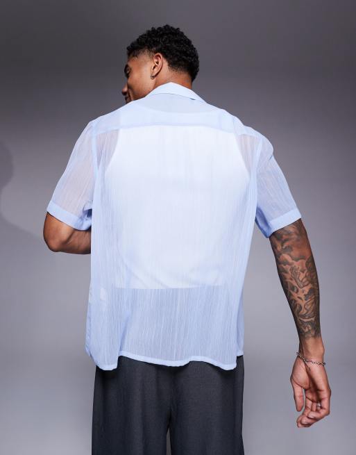 ASOS DESIGN – Kastiges, transparentes Hemd in Blau mit Reverskragen und Blumenmuster, 4 von 4