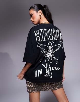 Nirvana In Utero Kapuzenpullover Frauen – Offizieller Band-Merch, Schwarz, Slim Fit, Mit Front- Und Rückendruck