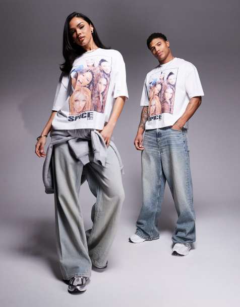ASOS DESIGN – Kastiges Unisex-T-Shirt in Weiß mit Oversize-Schnitt und „The Spice Girls“-Prints - view 1