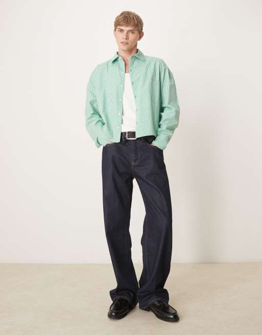 ASOS DESIGN – Kastiges, voluminöses Oversize-Hemd mit kleinem Karomuster in Grün, 2 von 4