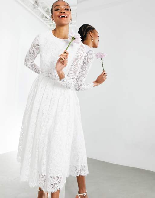 ASOS DESIGN Kate crop top lace midi wedding dress