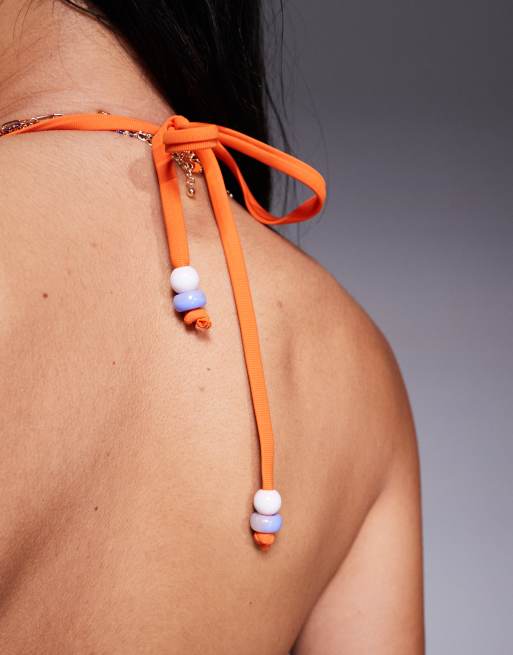 ASOS DESIGN – Kate – Gestreiftes Neckholder-Bikinioberteil in Orange und Rosa mit U-Ausschnitt, 4 von 4