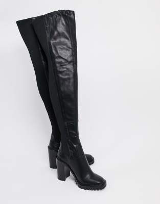 black chunky thigh high boots