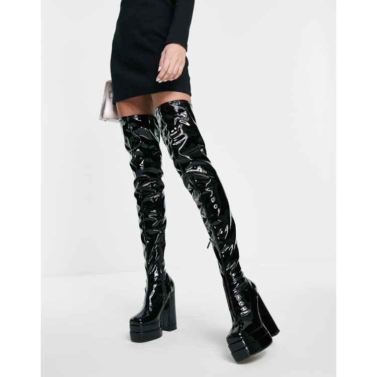 Black vinyl over outlet the knee boots