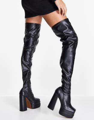 ASOS DESIGN Kathleen high-heeled platform over the knee boots in black ...