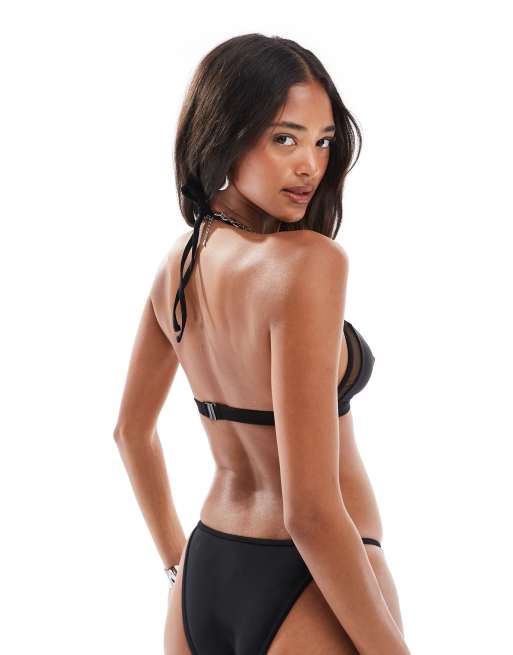 ASOS DESIGN - Katie May - Haut de bikini triangle avec empiècement en tulle - Noir, 3 de 4