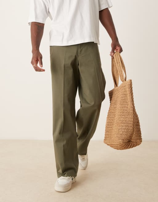 ASOS DESIGN - Katoenen broek met wijde pijpen in groen, 3 van 5