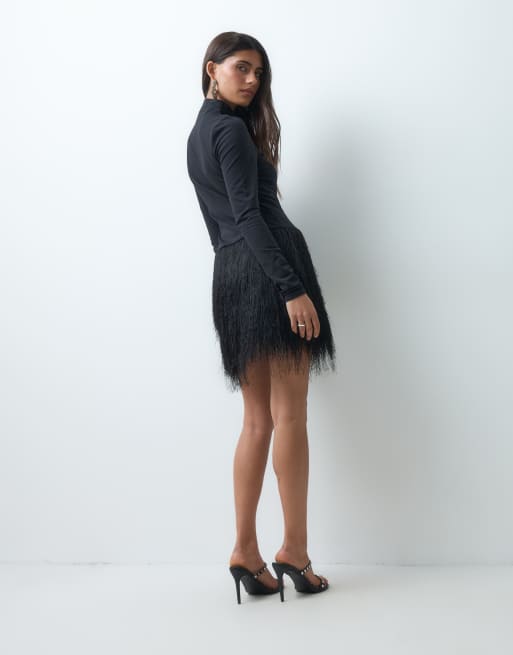 ASOS DESIGN katoenen fluffy mini jurk in zwart, 5 van 5