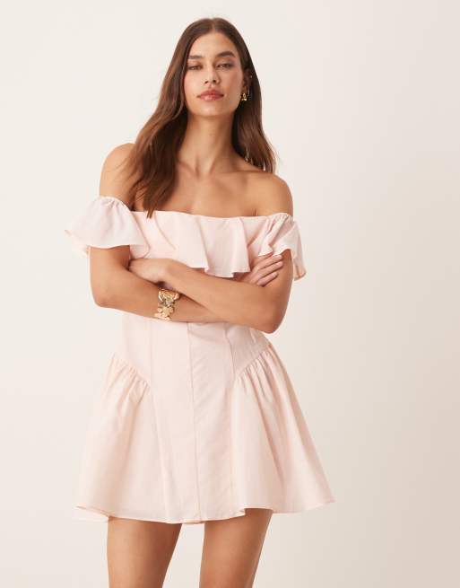 ASOS DESIGN - Katoenen mini bardotjurk met naden in roze, 4 van 4