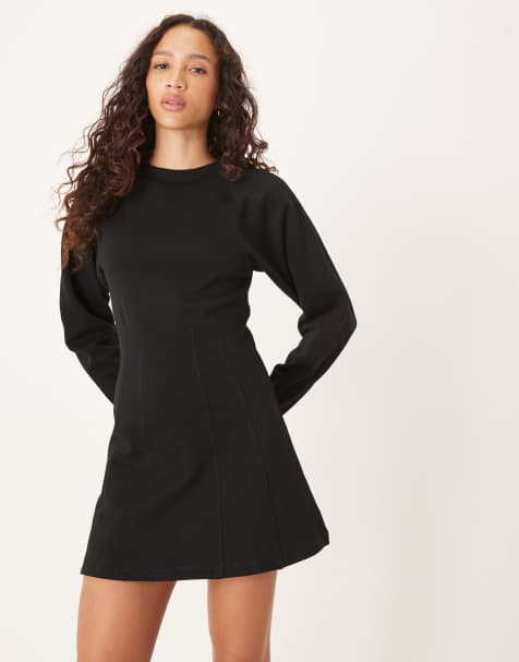 ASOS DESIGN - Katoenen mini-sweaterjurk met korsettaille in zwart - view 1