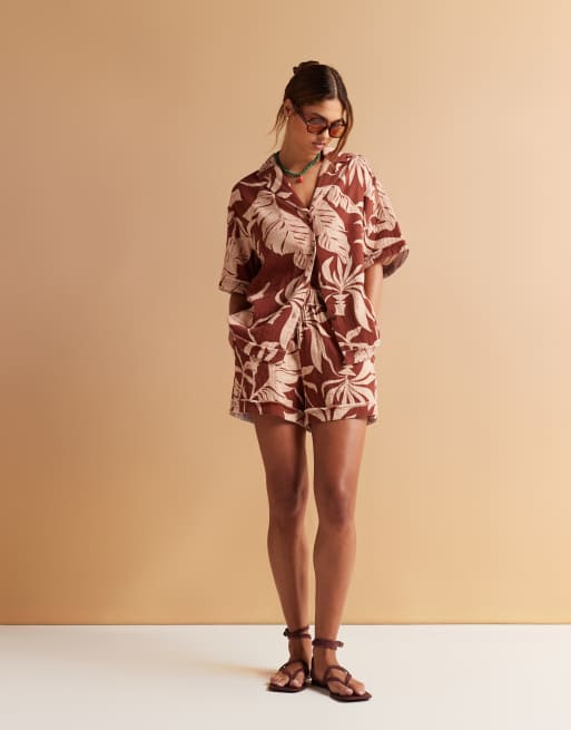 ASOS DESIGN - Katoenen overhemd in palmprint, deel van co-ord set, 2 van 4