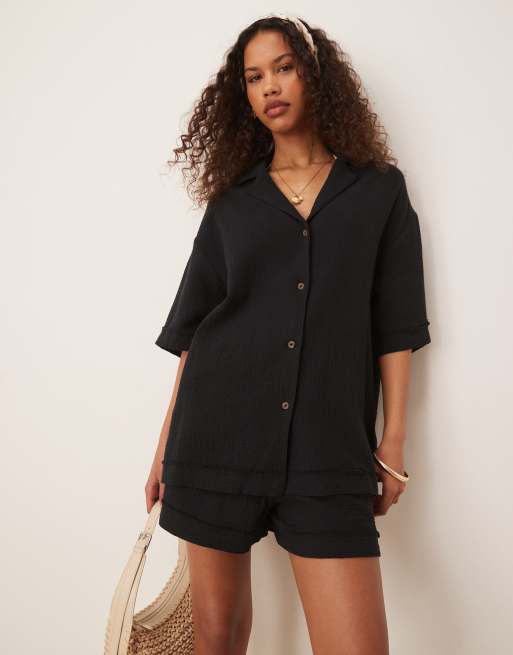 ASOS DESIGN - Katoenen overhemd in zwart, deel van co-ord set