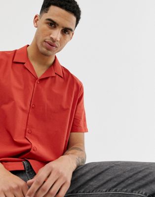 ASOS DESIGN - Katoenen regular-fit overhemd met reverskraag in roestbruin-Oranje