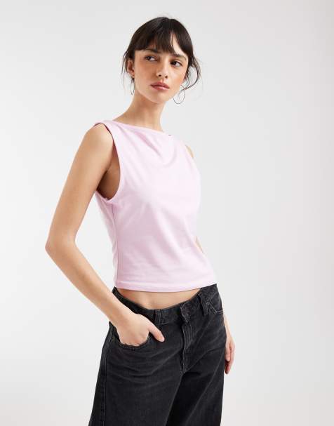 ASOS DESIGN - Katoenen tanktop met asymmetrische zoom in roze - view 1
