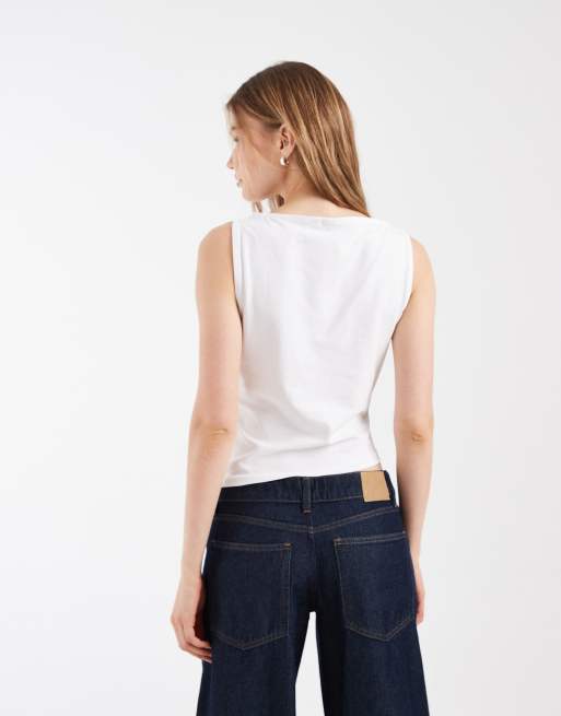 ASOS DESIGN - Katoenen tanktop met asymmetrische zoom in wit, 3 van 4