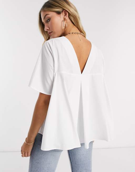 ASOS DESIGN - Katoenen top met korte mouwen en geplooide achterkant in wit