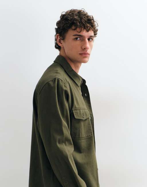 ASOS DESIGN katoenen twill overshirt in kaki, 3 van 5