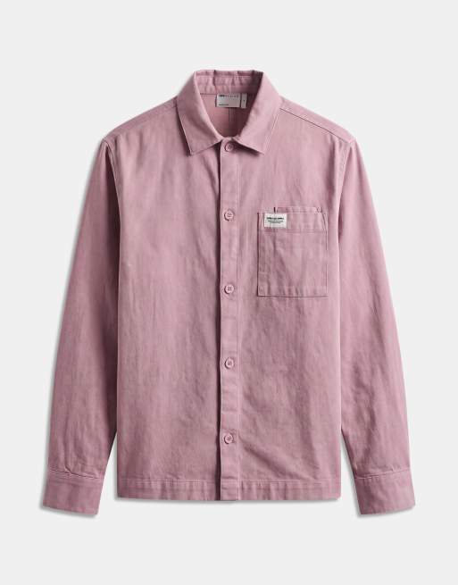 ASOS DESIGN katoenen twill overshirt met badge in stoffig roze, 6 van 9