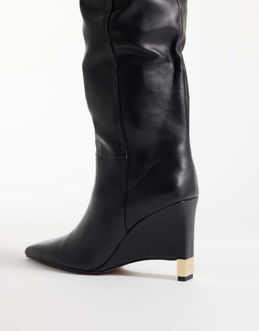 ASOS DESIGN Katya wedge ruched over the knee boots in black, 3 of 4