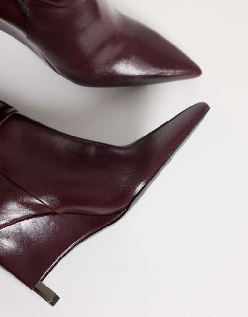 ASOS DESIGN Katya wedge ruched over the knee boots in burgundy, 4 of 4