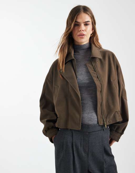 ASOS DESIGN – Kawowa kurtka bomberka typu biker z imitacji skóry, 2 z 4