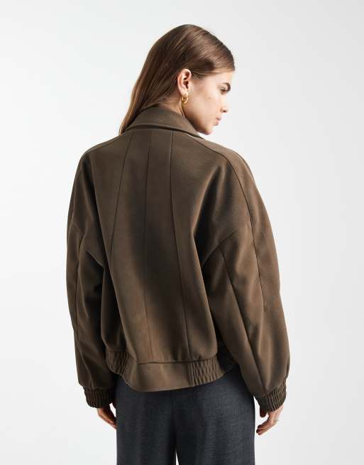 ASOS DESIGN – Kawowa kurtka bomberka typu biker z imitacji skóry, 3 z 4
