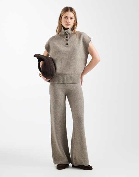 ASOS DESIGN – Kawowe spodnie z szerokimi nogawkami, część zestawu - view 1