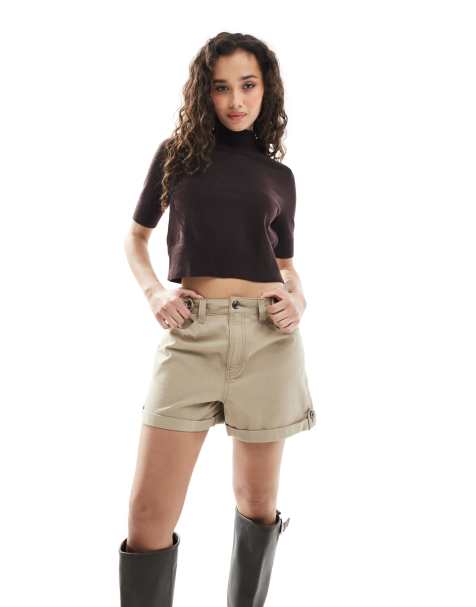 ASOS DESIGN laundered tab detail shorts in mocha